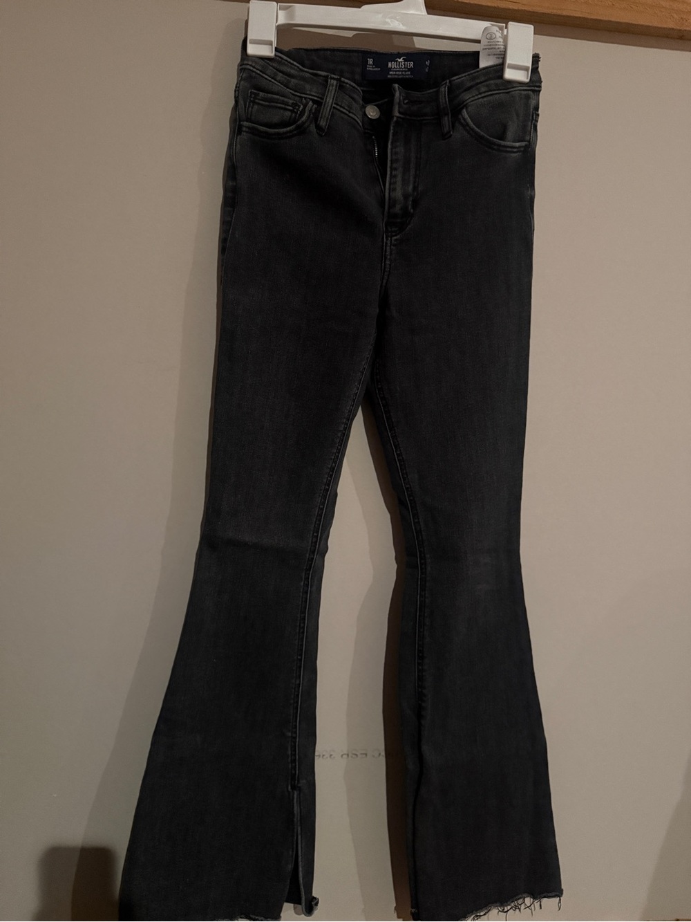 Hollister Black Flare Wide-Leg Jeans with Raw Hem